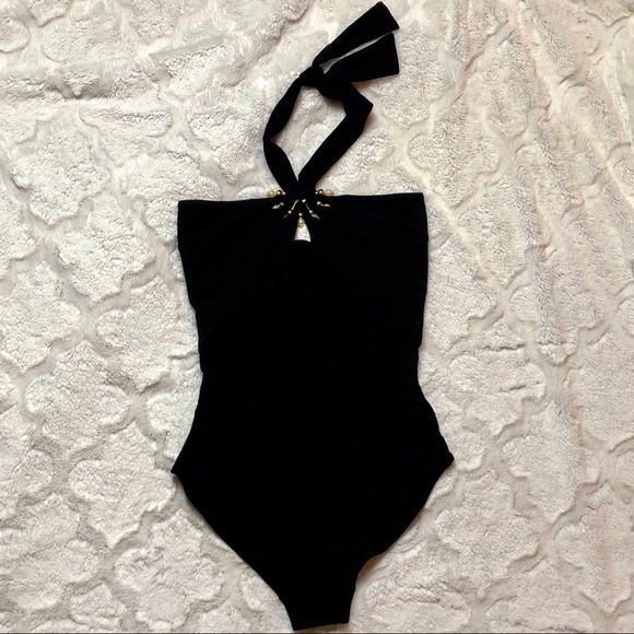 NWOT Gottex Black Halter One Piece Bathing Suit - Picture 2 of 6